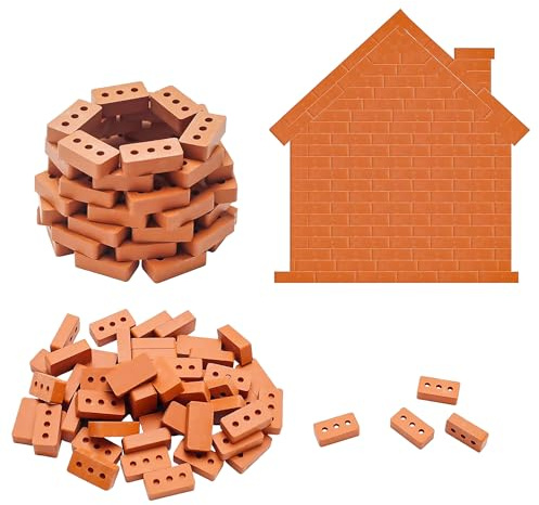 Cayway Mini Briques Rouges Miniatures Briques en Forme de Rectangle pour Fairy Garden Decor, Accessoires Aménagement Paysager Miniature (240 PCS Rectangle, Rouge avec Trous)