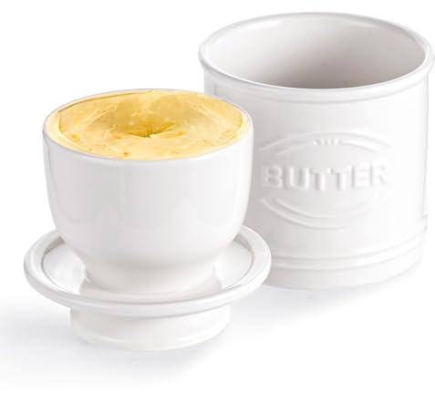 Besmeety Butterglocke 250g Butter, Französische Butterdose (weiß, groß) | Butterdose Keramik Vintage, Groß Französische Butterglocke, Butterfass, Butterdose Wassergekühlt