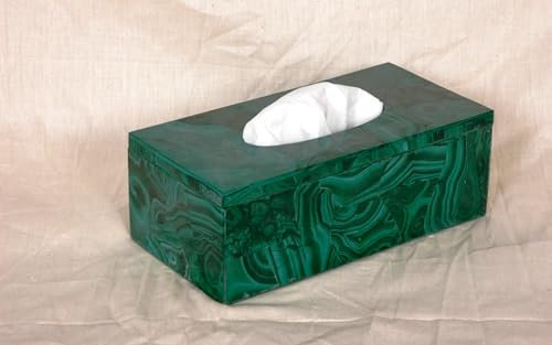 Caja de papel de seda de piedra de malaquita con trabajo aleatorio de 9 x 5 pulgadas, caja de pañuelos para decoración de mesa de oficina y restaurante