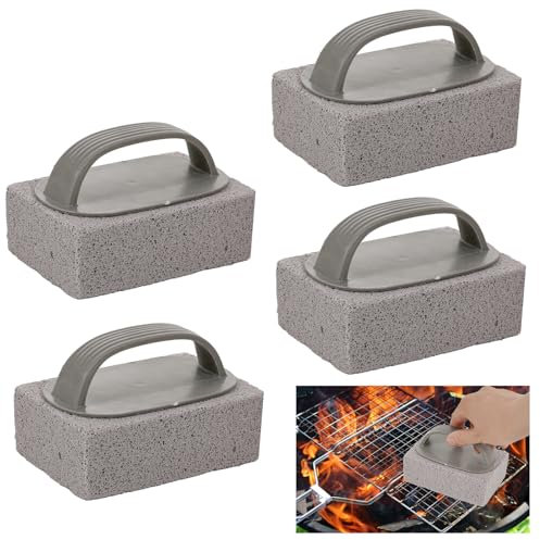 EILYGK 4 Pack Grill Brick with Handle, Pumice Stone for Cleaning Griddle/Flat Top Grills/Removing Stains BBQ-Grey