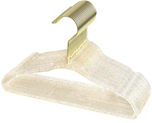 WJWSKI Cintre Enfant, Cintre Bebe Transparent avec Petites Paillettes, Lot de 20 Cintres pour Enfants Ultra Mince et Économie d'Espace, Cintres pour Enfant avec Petites Rainures sur Les Épaules
