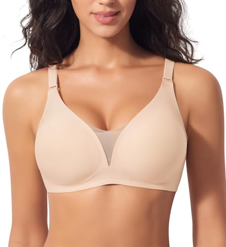 Ganado Modischer Mesh BH Damen Nahtloser BH ohne Bügel Bequem BHS Tiefem V-Ausschnitt Bügellos BHS Soft Bra Gepolstert Bralette