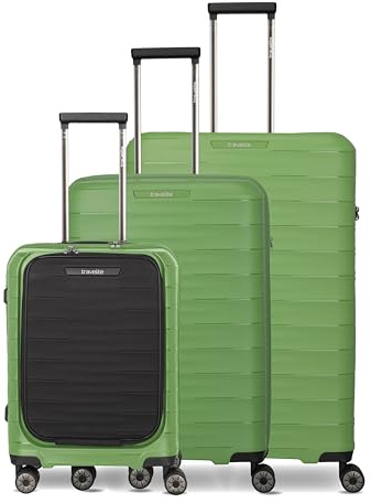 Travelite Koffer Set MOOBY Größen L/M/S, 3-teilig, Hartschale mit Vortasche | Kofferset 3-teilig aus robustem Material mit Ocean Bound Plastic, Handgepäck Trolley & 2 Koffer mit Vortasche, TSA Schloss