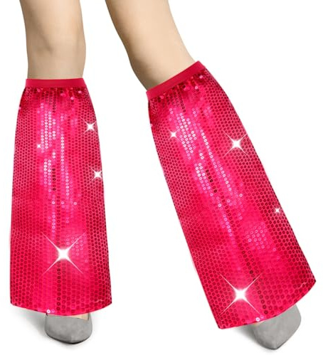 Hestya 1 Paar Glitzer Beinstulpen für Frauen Karneval Disco Accessoires Damen 70er Jahre Kostüm Retro Pailletten Stulpen Glitzer Beinwärmer für Halloween Mottoparty Fasching Party Outfit(Dunkelrosa)