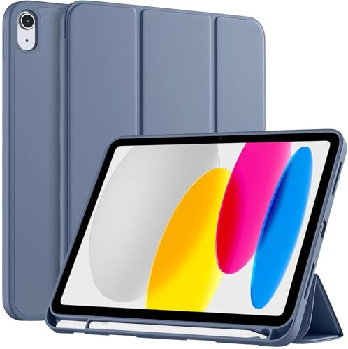 Newbillion Funda para iPad (A16) 11ª Generación 11 Pulgadas 2025/10ª Gen 10,9 2022 con Soporte para Pencil/Adaptador, Soporte Delgado con Respaldo Rígido Carcasa, Auto Activación/Reposo,Azul Grisáceo