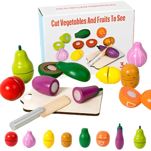 DxxD Cucina Giocattolo per Bambini Bambino, Frutta e Verdura Giocattolo da Tagliare, Giochi Accessori Cibo Cucina, Educativo Montessori Giochi di Ruolo Regalo Compleanno Ragazzi Ragazze 3 4 5 6 Anni