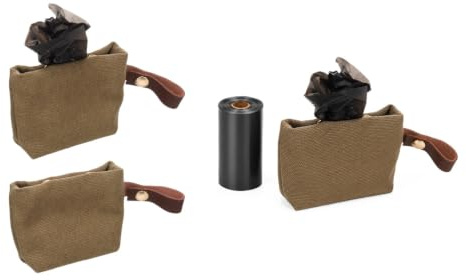 Kotbeutelspender - Cavna Kaki - aus Polyester - mit Druckknopfverschluss und Lederband - inklusive 1 Rolle mit 20 Beuteln - stilvolles Naturdesign - Flamingo