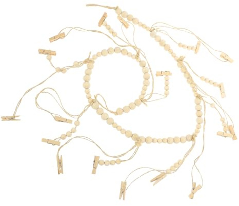 Ipetboom Guirlande Murale avec Pinces Porte Photos Décoratif pour Chambre et Salon Suspension Photo avec Perles Naturel Présentoir Artistique