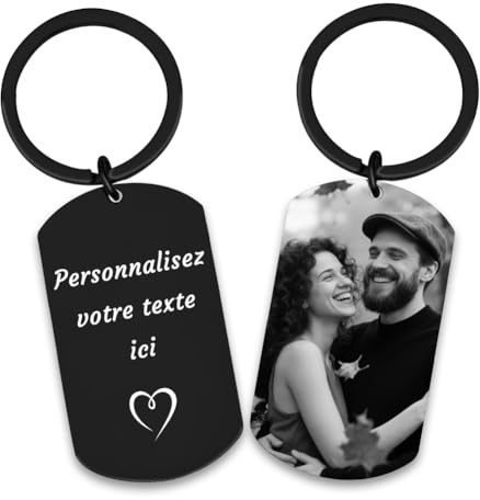 Porte-clés personnalisé avec photo et texte - Cadeau romantique de la Saint-Valentin et d'anniversaire pour lui, petit ami, mari, fiancé ou papa