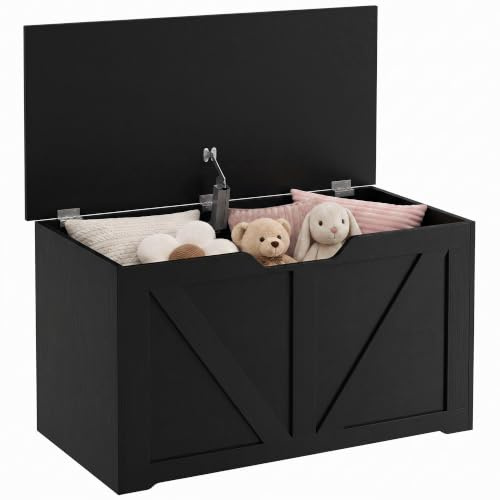 HOMCOM Cassapanca portaoggetti da 100 l, con 2 cerniere di sicurezza e apertura a U, organizer per soggiorno, ingresso, 80 x 40 x 45 cm, effetto legno nero