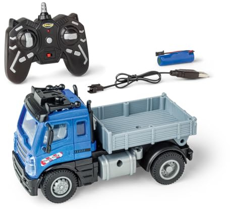 Carson 1:50 Nano City Kipper 2.4GHz - Ferngesteuertes Auto, RC Fahrzeug, Fahrzeit 40 Min, Spielzeug für Kinder, Baufahrzeug, Remote Control Car, Blau