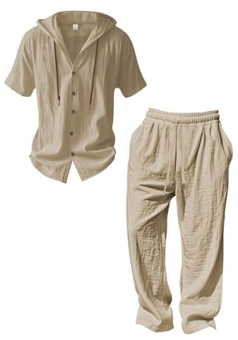 WWricotta Men's Linen Suit Set Breathable Lightweight Comfortable Formal Business Casual Summer Outfit Durable Tailored Fit Khaki