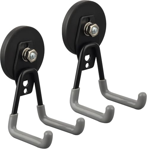 ULIBERMAGNET Schwere Leistung Magnethaken,Starke große Magnethaken für Strombohrer,Gartenwerkzeuge, Schlauch, Festplatte, Garage, Werkstatt,2 Packung Magnetlagerhaken für Indoor Outdoor Hanging (Grau)