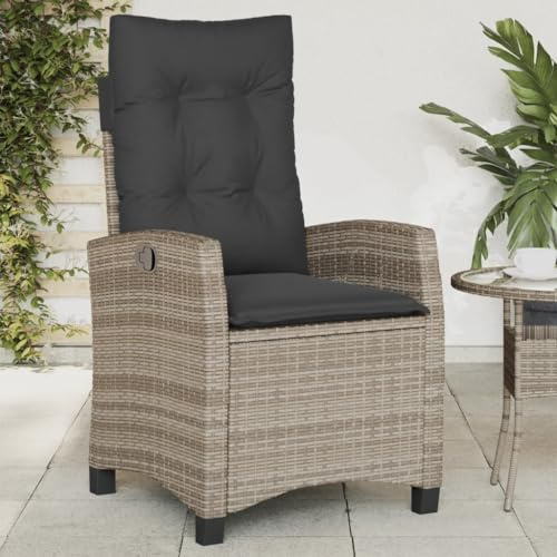 Frdhee Balkonstühle Gartenstuhl Stuhl Gartensessel,Gartensessel Verstellbar mit Kissen Grau Poly Rattan,Balkonstühle Für Den Außenbereich,Ergonomisches Design
