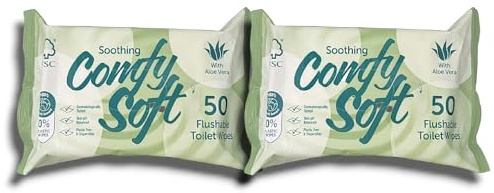 Cōmfy Sōft | Soothing Flushable Toilet Wipes with Aloe Vera | Dermatologically Tested, pH Balanced, Plastic-Free and Dispersible | 50 Wipes in Each Pack