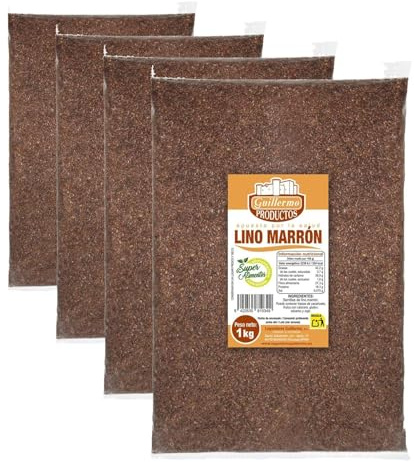 Guillermo | Semillas de lino marrón - Bolsa 1 kg. | Superalimento | Fuente de fibra (Paquete de 4)