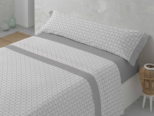 ALMACENES REVITEX - Juego de sábanas Invierno Franela Oriana de 100% algodón, 3 Piezas (encimera, Bajera, almohadón), gramaje 190 g/m2, Muy cálidas (Gris, Cama 135)