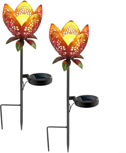 Risveglio Lampada ad energia solare ad alta efficienza energetica con aspetto floreale e luce bianca calda per esigenze di illuminazione da giardino e patio (2 pezzi)