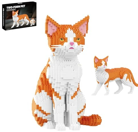 Orange Cat Mini Bausteine Bausatz 2 Formen, 2341Stk Tier Haustiere Modell