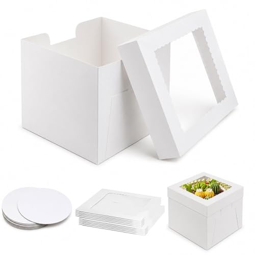 Forhandy 10 stycken tårtkartong 25 x 25 x 20 cm med fönster och tårta runda brädor, tårtlåda, sidoöppning, kaka kartong för födelsedagar fester, bröllop (25 cm)