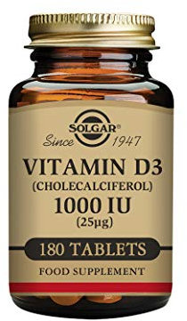 Solgar Vitamin D3 (Cholecalciferol) 1000 IU (25 µg) Tablets - Food Supplement, Pack of 180 Capsules - For Healthy Bones, Teeth and Muscle Function - Supports Immunity - Gluten Free