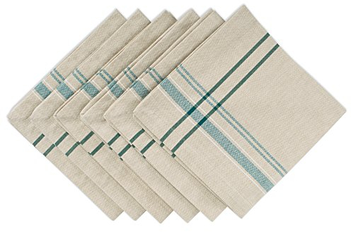DII French Stripe Tabletop Collection Farmhouse Style Dining Table Linen Napkin Set, 20x20, Taupe/Teal, 6 Piece