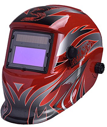 Nuzamas Solar Powered Auto Darkening Welding Helmet Mask Weld Hot Red Face Protection for Arc Tig Mig Grinding Plasma Cutting with Adjustable Shade Range DIN4/9-13 UV/IV protection DIN16