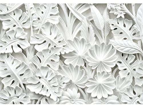 Runa Art Fototapete 3D Blumen Steinwand 352 x 250 cm Vlies Tapeten XXL Moderne Wandtapete Wohnzimmer Schlafzimmer Weiss 9146011a