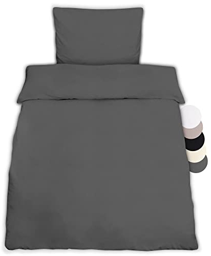 Beautissu 1er Set Renforcé Bettwäsche mit Bettbezug & Kopfkissenbezug | 135x200cm Kissenbezug 80x80cm Anthrazit 2teilige kühlende Sommerbettwäsche Baumwolle 135x200 Baumwoll Julie