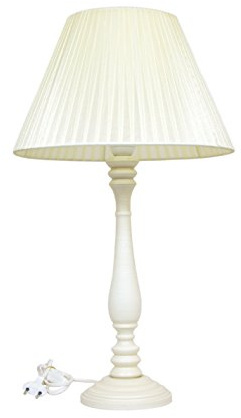 Lampada Grande da Tavolo Lume stelo in Legno - Paralume Tessuto Organza - color Avorio H 60 cm