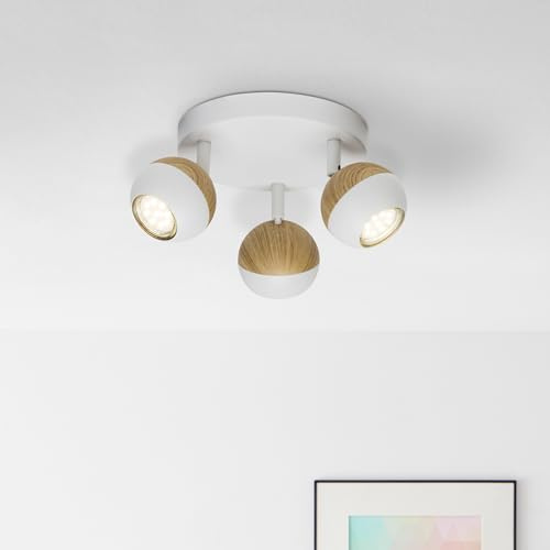 Lightbox LED Deckenstrahler mit warmweißem Licht - 3 flammiger Spotrondell | LED Deckenstrahler mit warmweißem Licht - 3 flammiger Spotrondell mit schwenkbaren Köpfen - Deckenleuchte mit Leuchtmittel