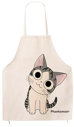 Phantomon Schürze mit süßem Katzen-Motiv, japanischer Stil, lustige Baumwolle Schürze der Katze