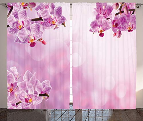 ABAKUHAUS Rosa Rustikaler Gardine, Orchid Frühling Blütenblätter Spa, Schlafzimmer Kräuselband Vorhang mit Schlaufen und Haken, 280 x 245 cm, Rosa