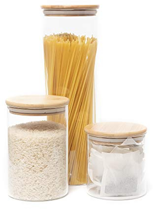 GLASSIK 3 Multi-Purpose Glass Storage Jars with Bamboo lids
