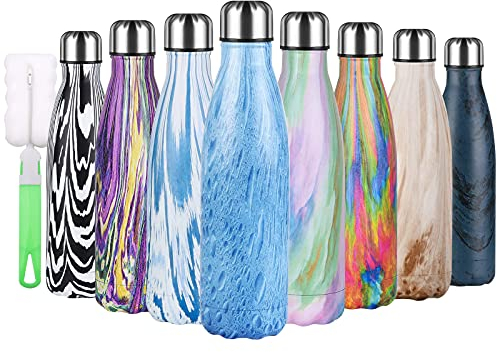 flintronic Botella Termica, 500ML Botella de Agua de Acero Inoxidable, Aislamiento de Vacío de Doble Pared, Botellas de Frío/Caliente Sin BPA & Eco Friendly, con 1 Portavasos y 1 Cepillo