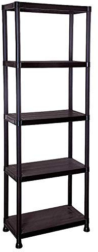 5 Tier Black Plastic Storage Organiser Shelving Unit Garage Home Pantry Tools Paint Stationary Parts Racking Shelf Shelves