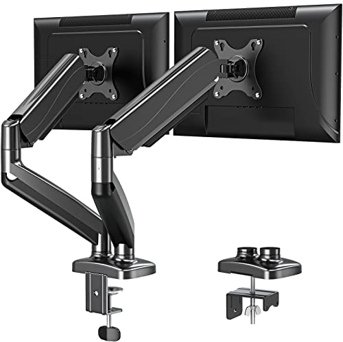 ELIVED Monitor Halterung 2 Monitore für 13-32 Zoll Bildschirme mit VESA 75/100, Gasdruckfeder 2 Monitorhalterung neigbar 180° schwenkbar 180°, Drehbar 360°, Höhenverstellbar Monitor Arm, 9kg/Arm