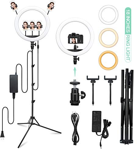 Godox LR150 LED Ring Light with Tripod Stand and Phone Holder, 18 Inches Selfie Ring Light, 3000K-6000K Dimmable LED Circle Light for Make-up Live Streaming Youtube Tik Tok Video Shooting (Black)