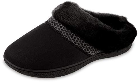 Isotoner Women's Indoor/Outdoor Slip-on Microsuede Mallory Clog Slippers with Memory Foam Comfort, Black, 8.5-9
