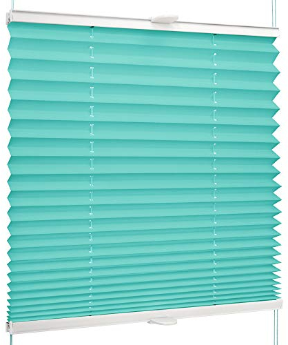 SchattenFreude Basic Klemmfix-Plissee für Fenster | Mit Klemm-Haltern | Ohne Bohren | Türkis, Breite: 105cm x Höhe: 130cm