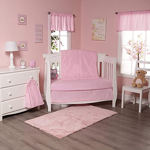 Everyday Kids Kinderbettwäsche-Set für Mädchen, 4-teilig, inkl. Babybettdecke, Spannbetttuch, Staubrüschen und Windelstapler – Kinderbettwäsche-Set – Babybett-Bettwäsche-Set in Rosa