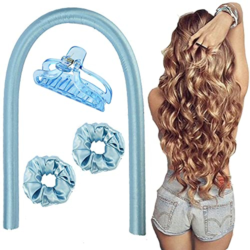 Heatless Curling Rod Headband, DIY Heatless Curling, No Heat Curls Silk Ribbon Hair Rollers Sleeping Soft Headband Wave Hair Curlers DIY Hair Styling Tools for Long Medium Hair (Blue)