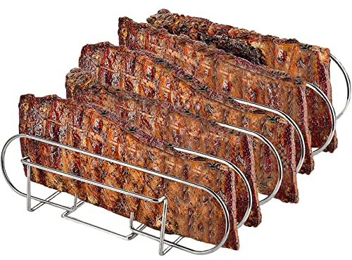LyximGss Spareribs Halter Grill – Rippchenhalter aus reinem Edelstahl für 5 Rippchen – Aufsatz zur Zubereitung von Spareribs und Braten auf Gas- und Kohlegrill, Spülmaschinengeeignet – 33 x 29 x 8 cm
