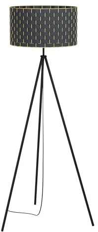 EGLO Golvlampa Marasales, 1 flammig golvlampa, golvlampa av textil och metall i svart, mässing, vardagsrumslampa, lampa med stegbrytare, E27