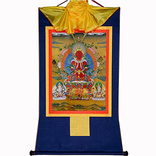 Gandhanra Thangka Tibetische Wandbehang,Amitayus Thangka,Heißgeprägter Buddha Wandteppich für Zen Wohnkultur, Meditation, Spirituelle Entspannung und Ruhe