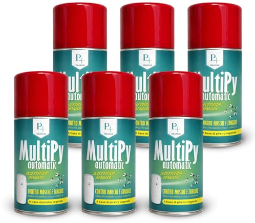 Virsus 6 Bombolette Insetticida MULTIPY da 250ml per Mosche zanzare e Insetti Volanti per Uso Domestico a Base di Piretro Naturale Vegetale