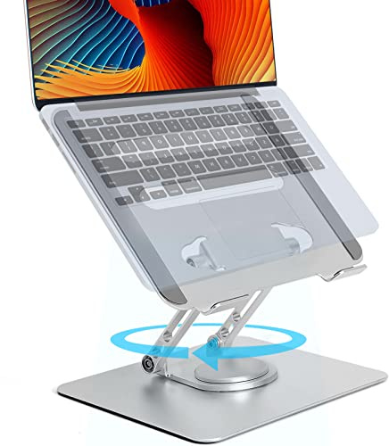 360° Rotating Foldable Laptop Stand for Desk - Portable Height Adjustable Aluminum Alloy Cooling Laptop Riser compatible with Ipad Macbook Air Dell Asus Hp Lenovo and More 10 to 17 Inch Notebook