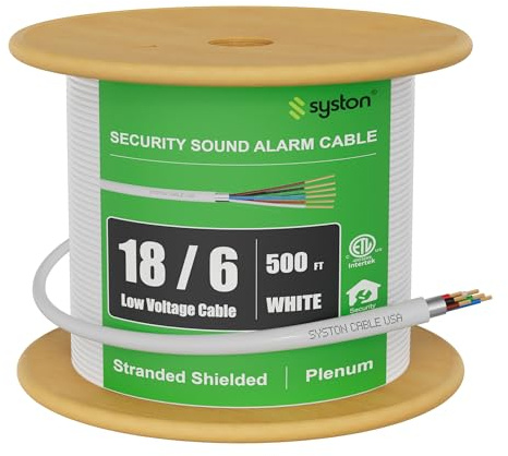 SYSTON 18/6 Fire Security Burglar Station Sound Alarm Control Cable Wire, Plenum-Rated CMP/CL3P Shielded 100% Copper Stranded UL/ETL,UV Resistant RoHS for Indoor/Outdoor Low Voltage Applications Use