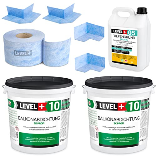 Dichtset Abdichtung 40Kg Balkonabdichtung, Dichtschlämme 2K, Badabdichtung, Dusche, Sauna, Schwimmbad, Terrasse LEVEL+ SET35