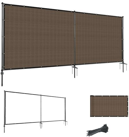 Goleray 130 cm H x 30 cm W utomhus fristående integritet skärm staket paneler med järnstänger, nätskydd för nät tillfälligt staket för uteplats bakgård trädgårdsdäck, brun